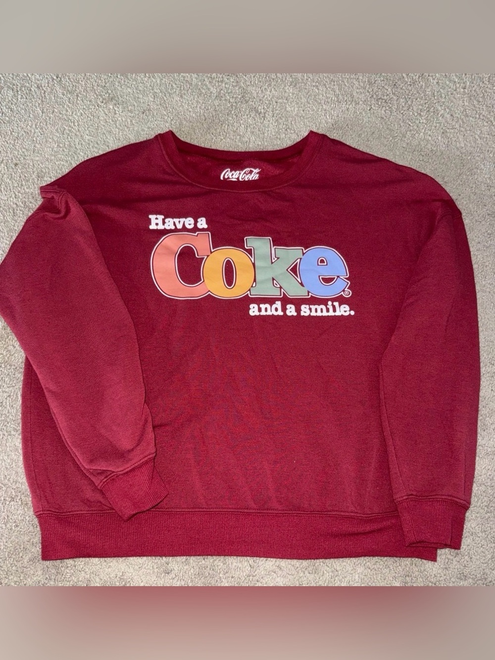 Coca-Cola Maroon Sweatshirt with Multicolor 'Coke' Logo
